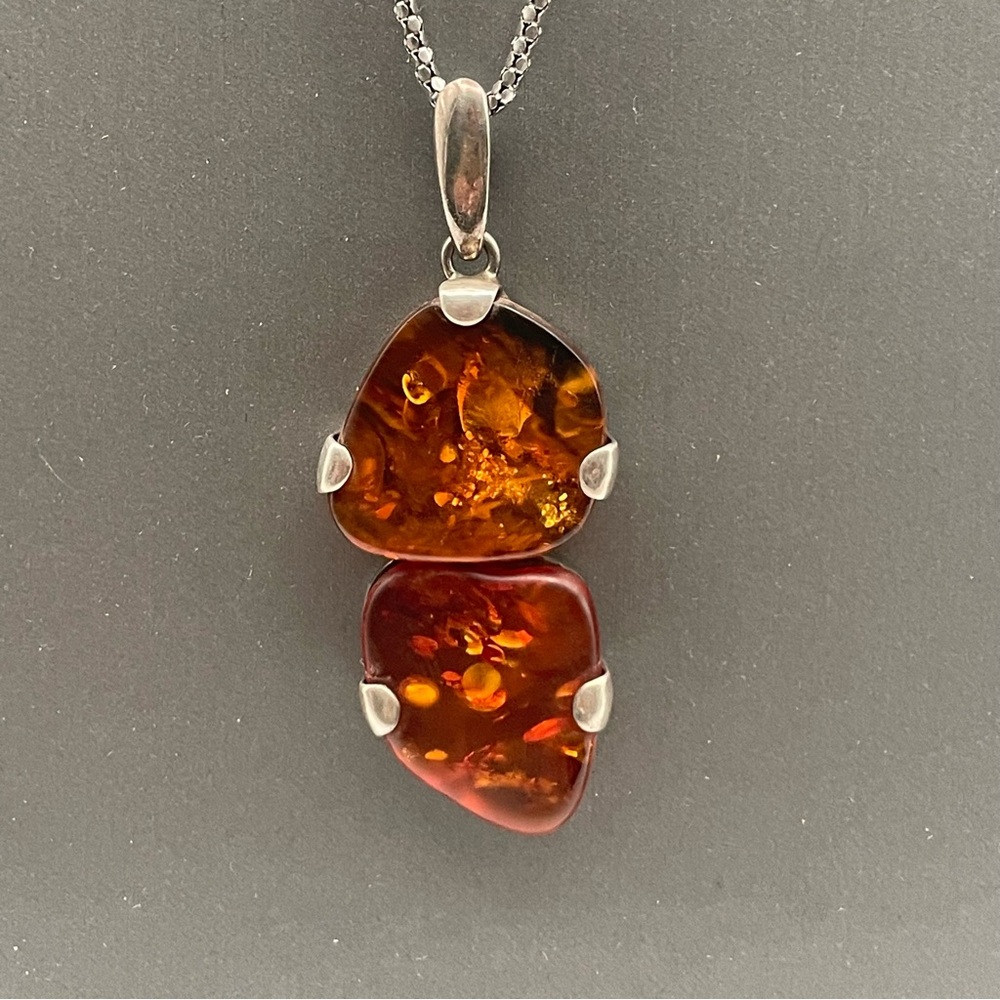 Vintage Amber Pendant Sterling Necklace